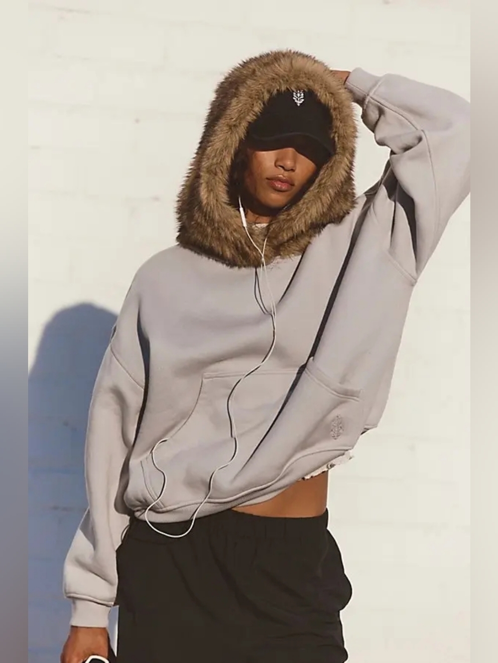 NWT FP Movement Relaxed Fit Fur Real Hoodie, Titanium, Size XS